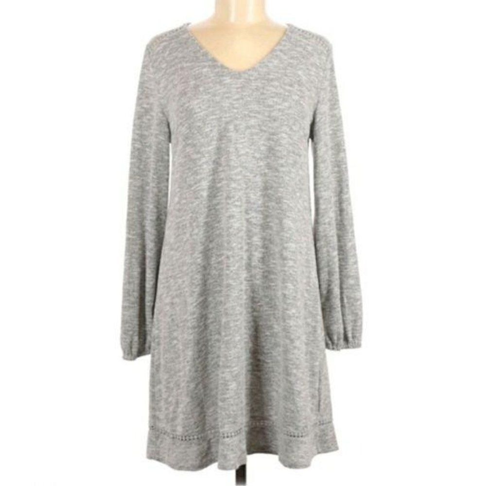 Chelsea & Violet Casual Open Back Sweater Dress Sz M Gray Marl Knit Ladder‎ Lace